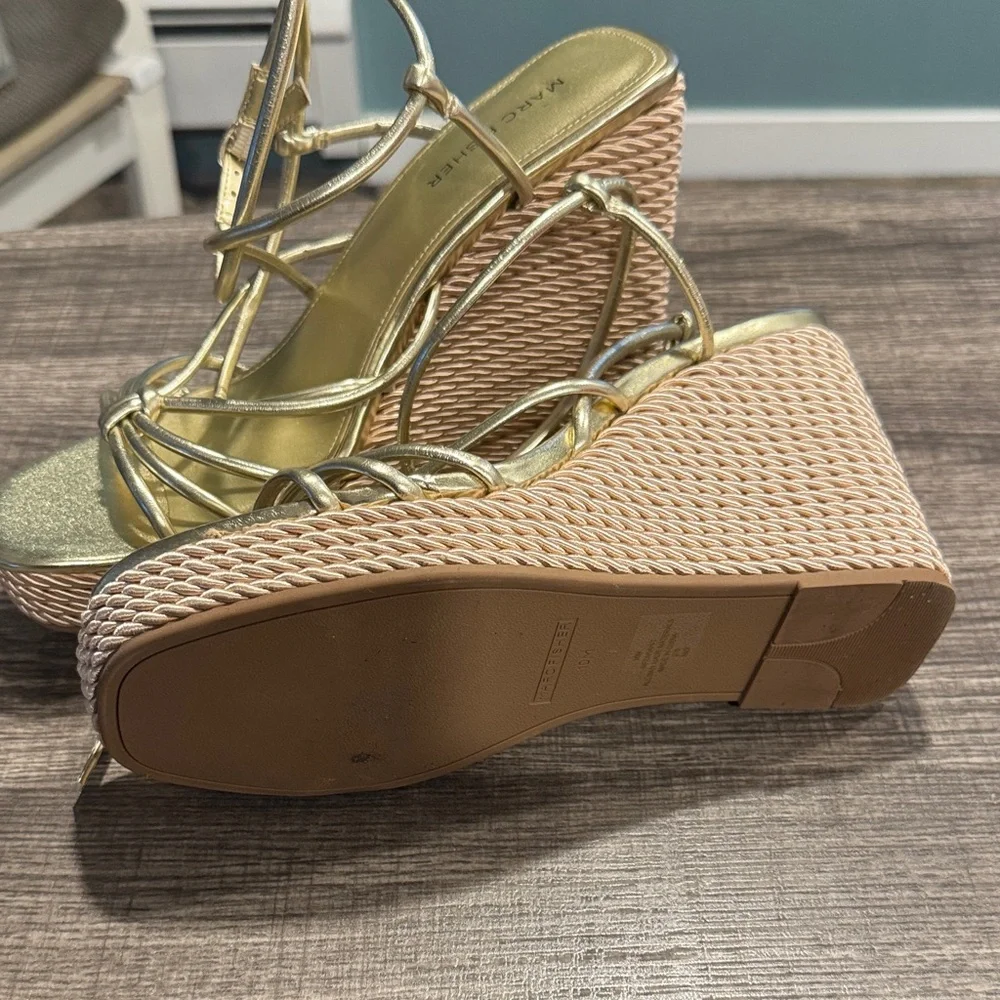 Marc Fisher Metallic Gold Strappy Wedge Sandals